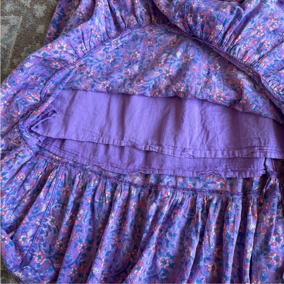 Emerson Fry India Sundress Violet Wildflower Tie Straps Size M L Tiered Maxi - Picture 6 of 10